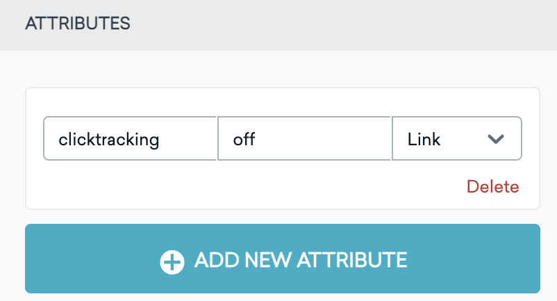 La section "Attributs" avec l'attribut "clicktracking" désactivé pour un lien.