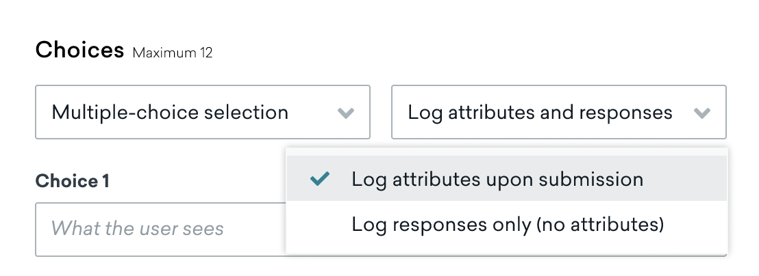 Menu déroulant Choix avec l’option « Enregistrer les attributs lors de la soumission » sélectionnée.