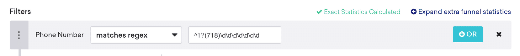 Filtre pour un numéro de téléphone qui correspond à l'expression régulière "^1?718d\d\d\d\d\d".