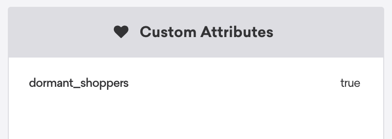 La section d'attribut personnalisé dans le profil utilisateur indique "dormant_shopper" comme étant "true".