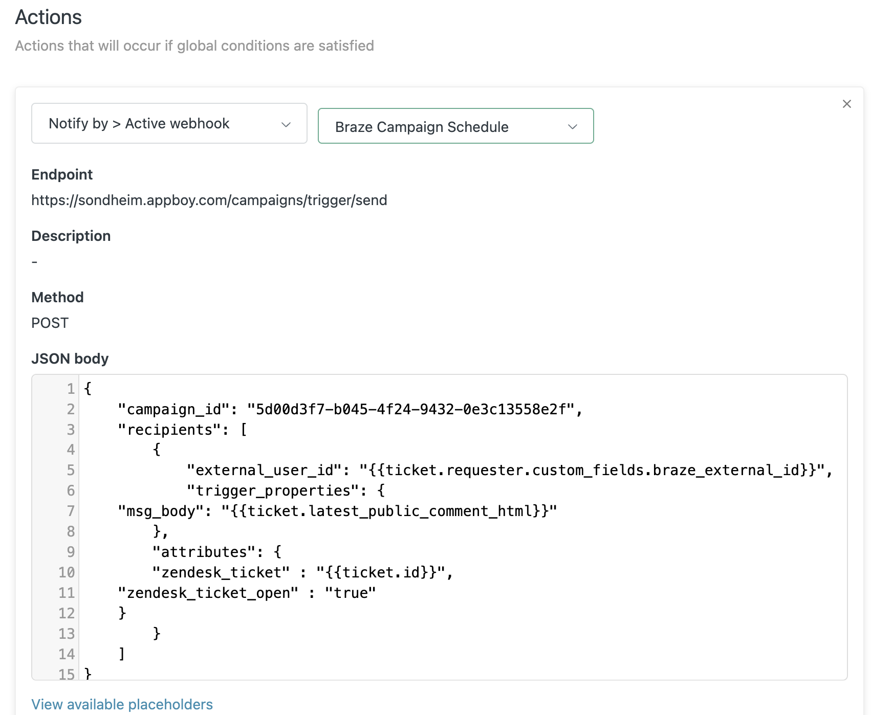 Répondre par SMS Braze JSON body.