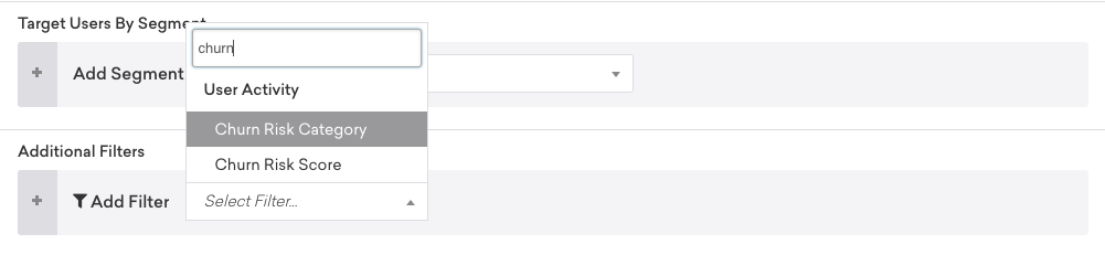 Les filtres d’attrition disponibles lors de la définition d’une audience comprennent la catégorie de probabilité d’achat et son score.