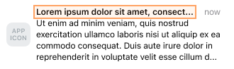 Exemple de notification push sans indication de délai ou de criticité et avec un titre de 35 caractères.