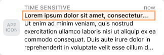 Exemple de notification push avec dénotation Temporel et un titre de 39 caractères.