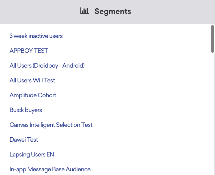 Liste des segments